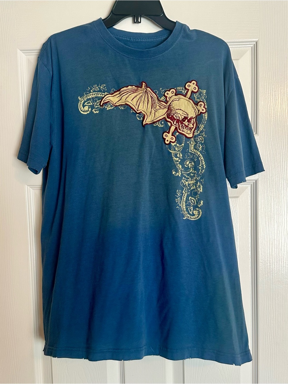 Y2K Dragonfly Clothing Company Graphic Tee Blue with Skull Wing Motif